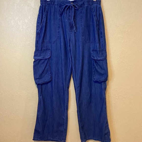 Project Rebel Dark Wash Chambray Cargo Pants, Size‎ medium, Wide Leg, Loose Fit - Picture 1 of 7